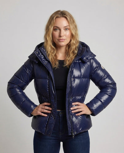 Damen Pufferjacke mit Glanz – Kapuze & Gepolstertes Innenfutter, Tailliert, Herbst/Winter | R&B