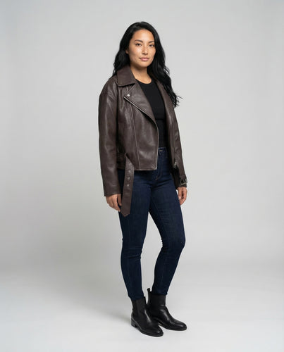 Damen Lederimitatjacke Asymmetrisch Gürtel
