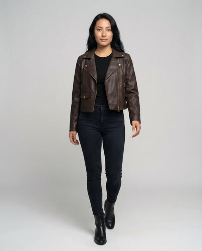 Damen Lederoptik Blouson Kurz