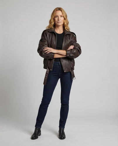 Damen Kunstleder Bikerjacke Kurz