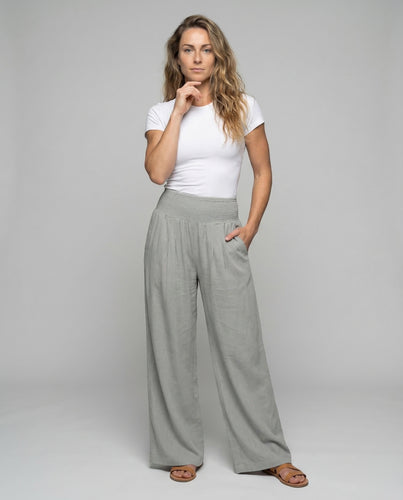 Damen Leinen Palazzo Hose Smokbund