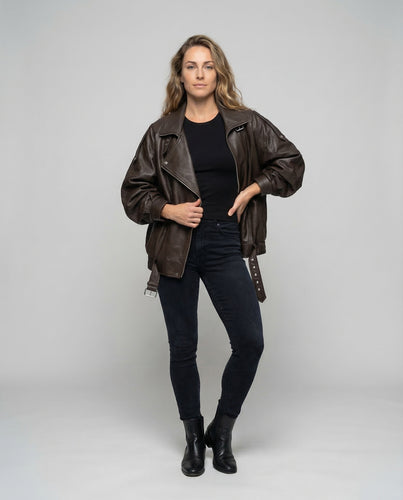 Damen Bikerjacke Oversize Kunstleder