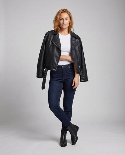 Damen Lederoptikjacke Teddyfutter