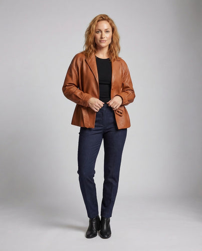 Damen Kunstleder Blazer Gürtel