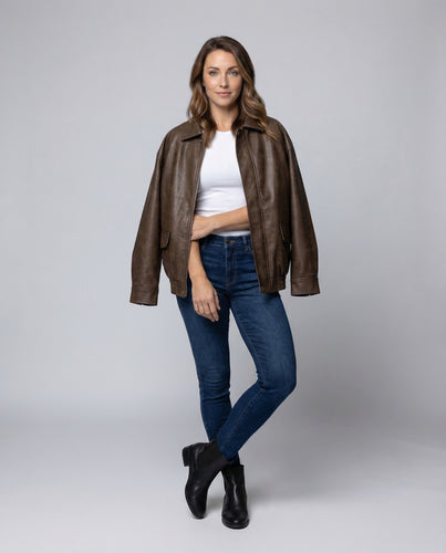Damen Lederimitat Blouson Vintage