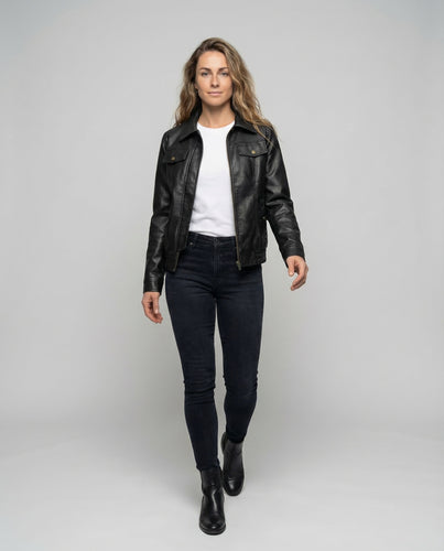 Damen Lederjacke Biker Weit