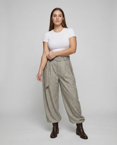 Damen Leinenhose High Waist Gürtel