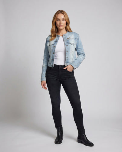 Damen Denimjacke Cropped Stehkragen