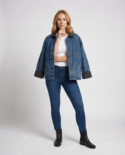 Damen Jeansjacke Oversize Kragen