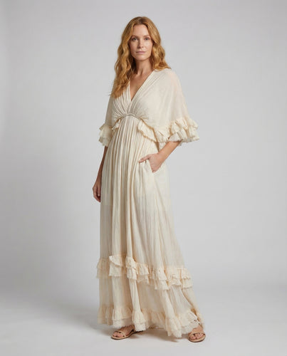 Damen Maxikleid Romantisch Volant