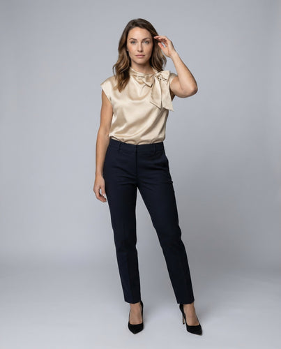 Damen Satin Top Schleifenkragen