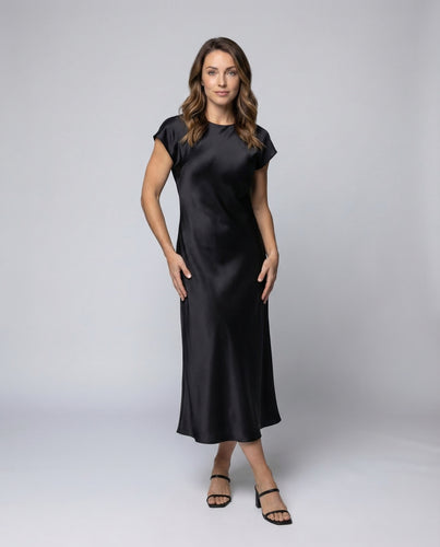 Damen Maxikleid Satin Kimonoärmel