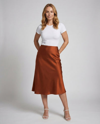 Damen Satin Midirock Tailliert