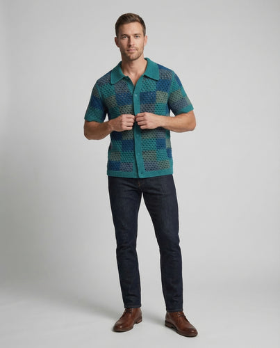 Herren Poloshirt Häkeloptik