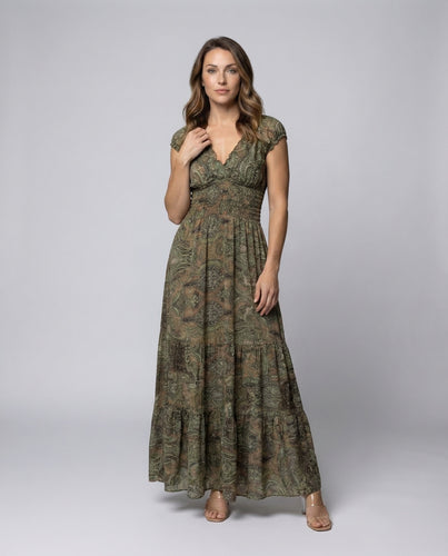 Damen Boho Maxikleid Puffärmel
