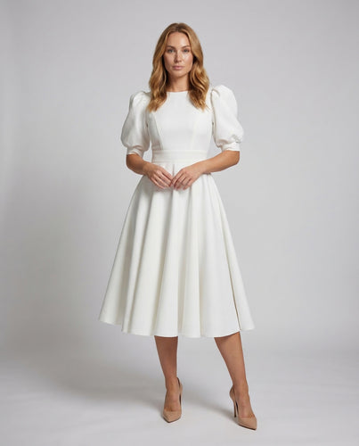 Damen Midikleid Elegant Puffärmel