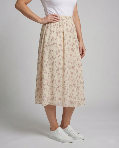 Damen Midirock Blumen Raffung