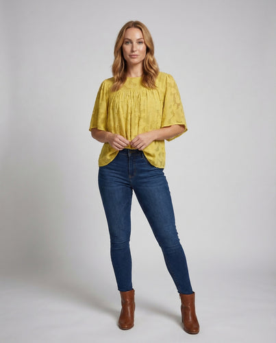 Damen Jacquard Bluse Kurzarm