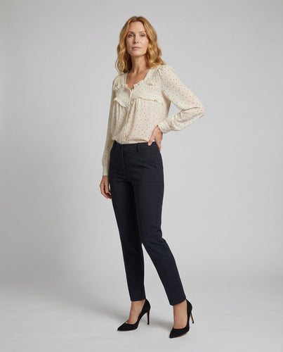 Damen Chiffonbluse Rüschenkragen Tupfen