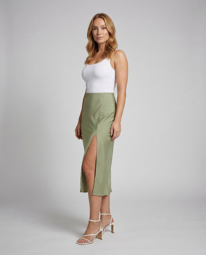 Damen Midirock Satin Schrägschnitt