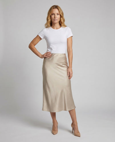 Damen Satin Midirock Trompetensaum