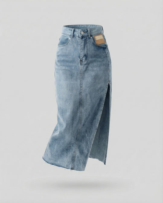 Damen Jeans Midirock Schlitz