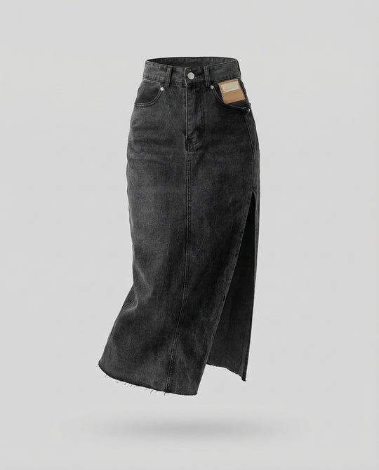 Damen Jeans Midirock Schlitz