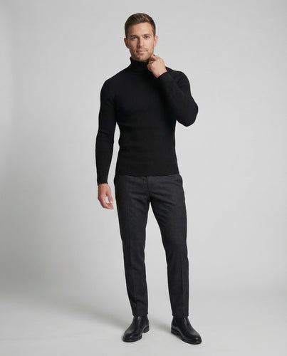 Herren Rollkragenpullover Rippstrick
