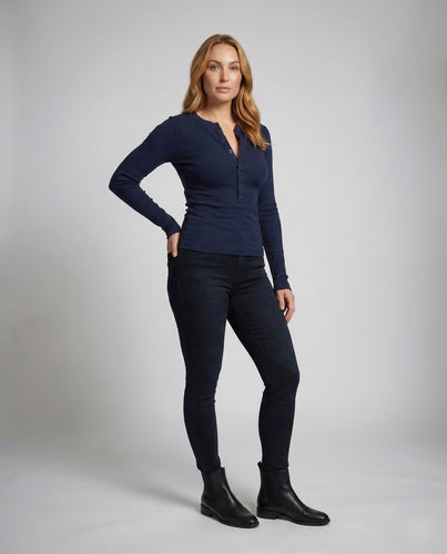 Damen Henleyshirt Ripp Langarm