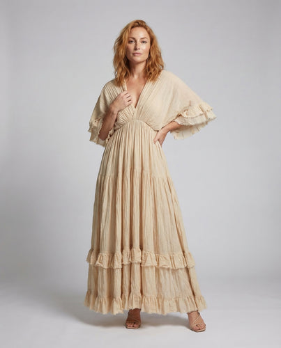 Damen Plissee Maxikleid Volant