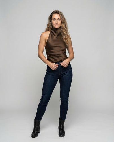 Damen Satin Crop Top Rückenfrei