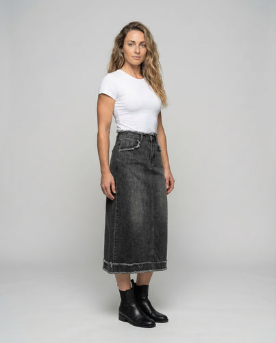 Damen Jeans Midirock Fransen
