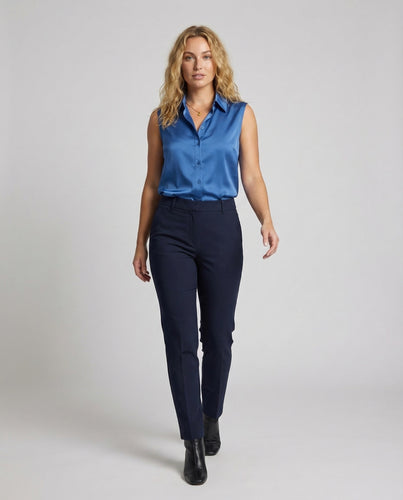 Damen Ärmelloses Satin-Blusenhemd