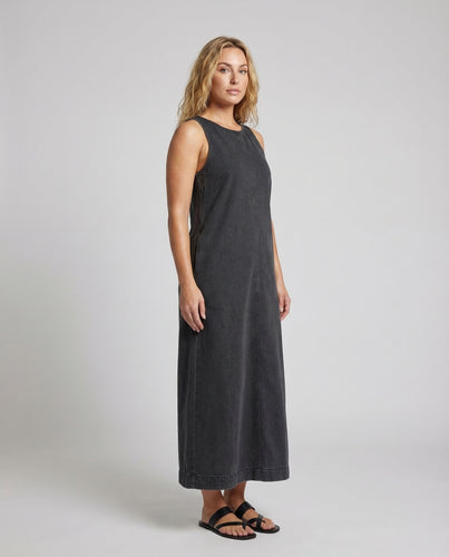 Damen Ärmelloses Denim-Maxikleid