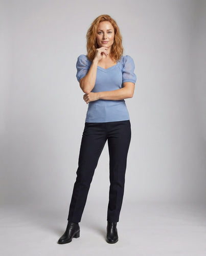 Damen Figurnahes Rippstrick-Top Puffärmel