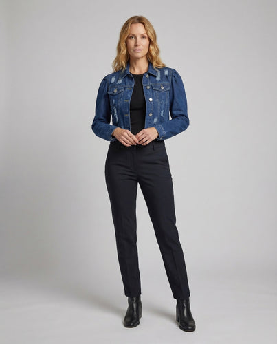 Damen Destroy-Jeansjacke Puffärmel