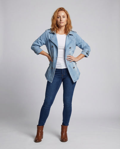 Damen Doppeltreihiger Jeans-Caban Epauletten