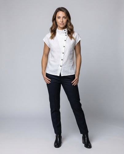Damen Leinenbluse Asymmetrische Knopfleiste