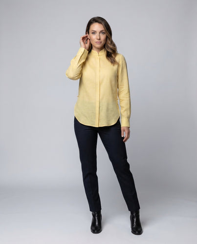 Damen Leinenmisch-Bluse Knotenverschluss