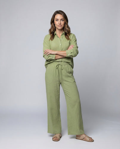 Damen Crinkle-Zweiteiler-Set Kordelhose