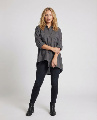Damen Oversize-Longbluse Asymmetrischer Saum