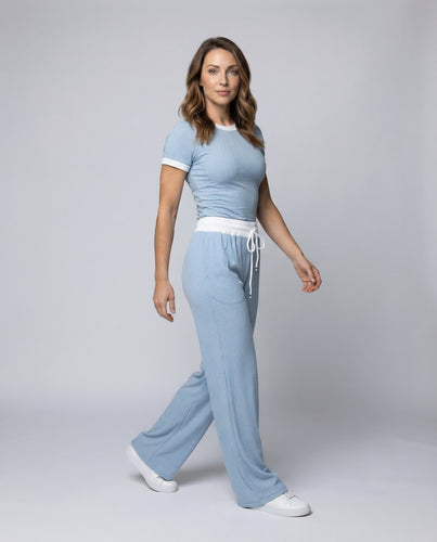 Damen Rippstrick Freizeit-Set Palazzohose