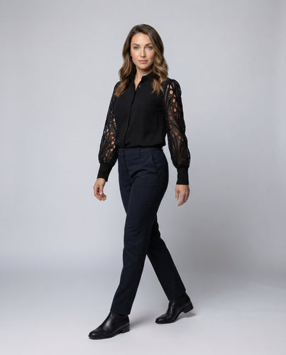 Damen Satinbluse Grafische Spitzenärmel