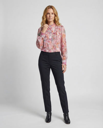 Damen Transparente Chiffonbluse Rüschenfront