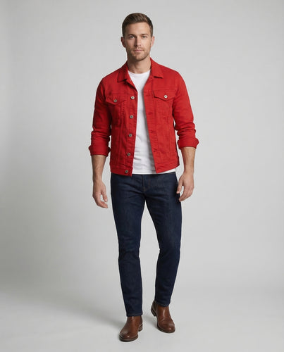 Herren Slim-Fit Jeansjacke Ziernähte