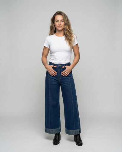 Damen Culotte-Jeanshose Hohe Leibhöhe