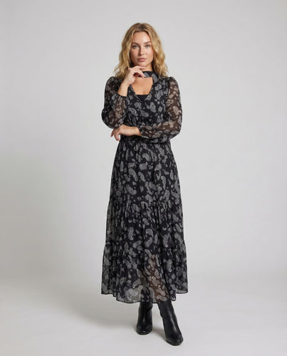 Damen Paisley-Maxikleid Stufenrock