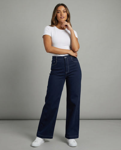 Damen Denimhose Utility-Stil Kontraststeppung