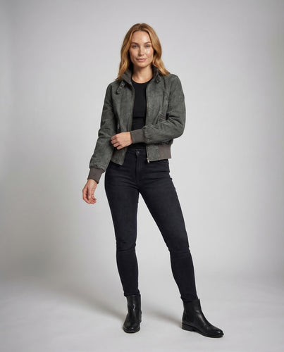 Damen Biker-Bomberjacke Verstellbare Schnallen