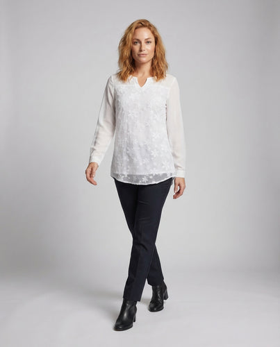 Damen Tunika-Bluse Florale Stickerei